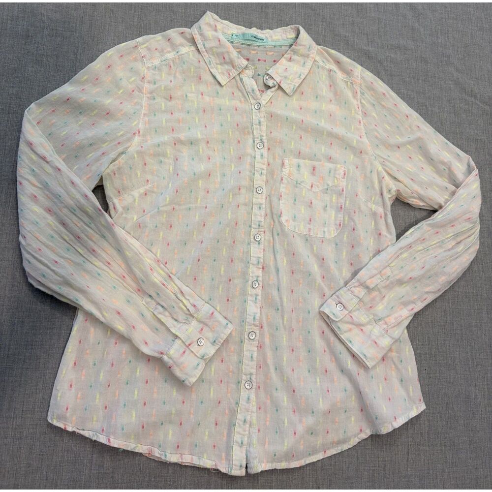 Maurices Sheer White Ribbon Dot Long Sleeve Top Size L